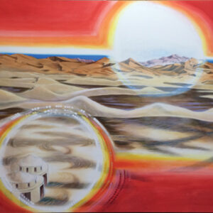 thumbnail of Pigment and acrylic on canvas by Hiroko Ohno titled Merzouga Sun & Moon.