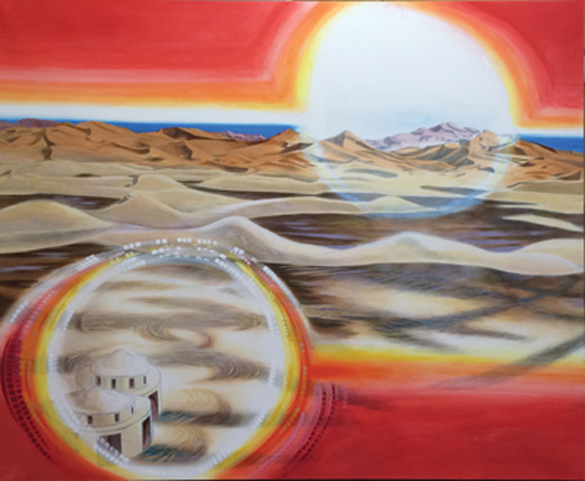 thumbnail of Pigment and acrylic on canvas by Hiroko Ohno titled Merzouga Sun & Moon.
