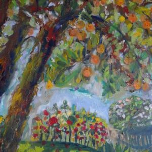 thumbnail of Oil on canvas by Lisa Baw titled Pear Tree and Roses.