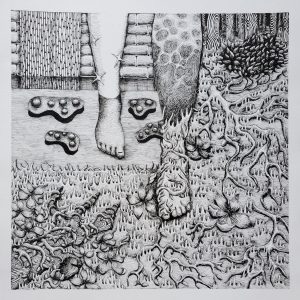thumbnail of The Step by Sigrid Stode. Medium: Pen on paper. Size 12 x 10 inches Date 2020