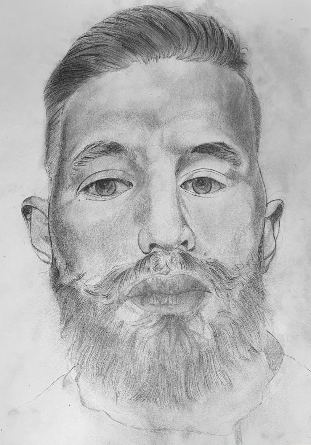 thumbnail of Self-portrait by Bernardo Villarreal. Medium: Graphite on paper. Size 24 x 18 inches Date 2020