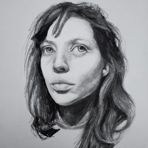 thumbnail of Self-portrait by Sigrid Stode. Medium: Graphite and charcoal on paper. Size 17 x 14 inches Date 2020