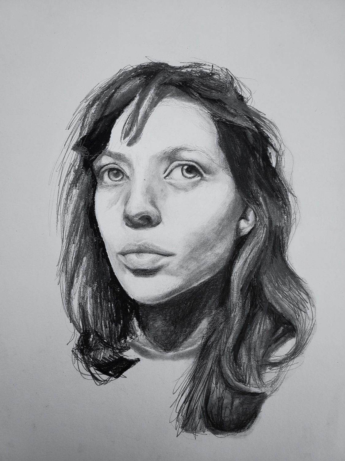 thumbnail of Self-portrait by Sigrid Stode. Medium: Graphite and charcoal on paper. Size 17 x 14 inches Date 2020