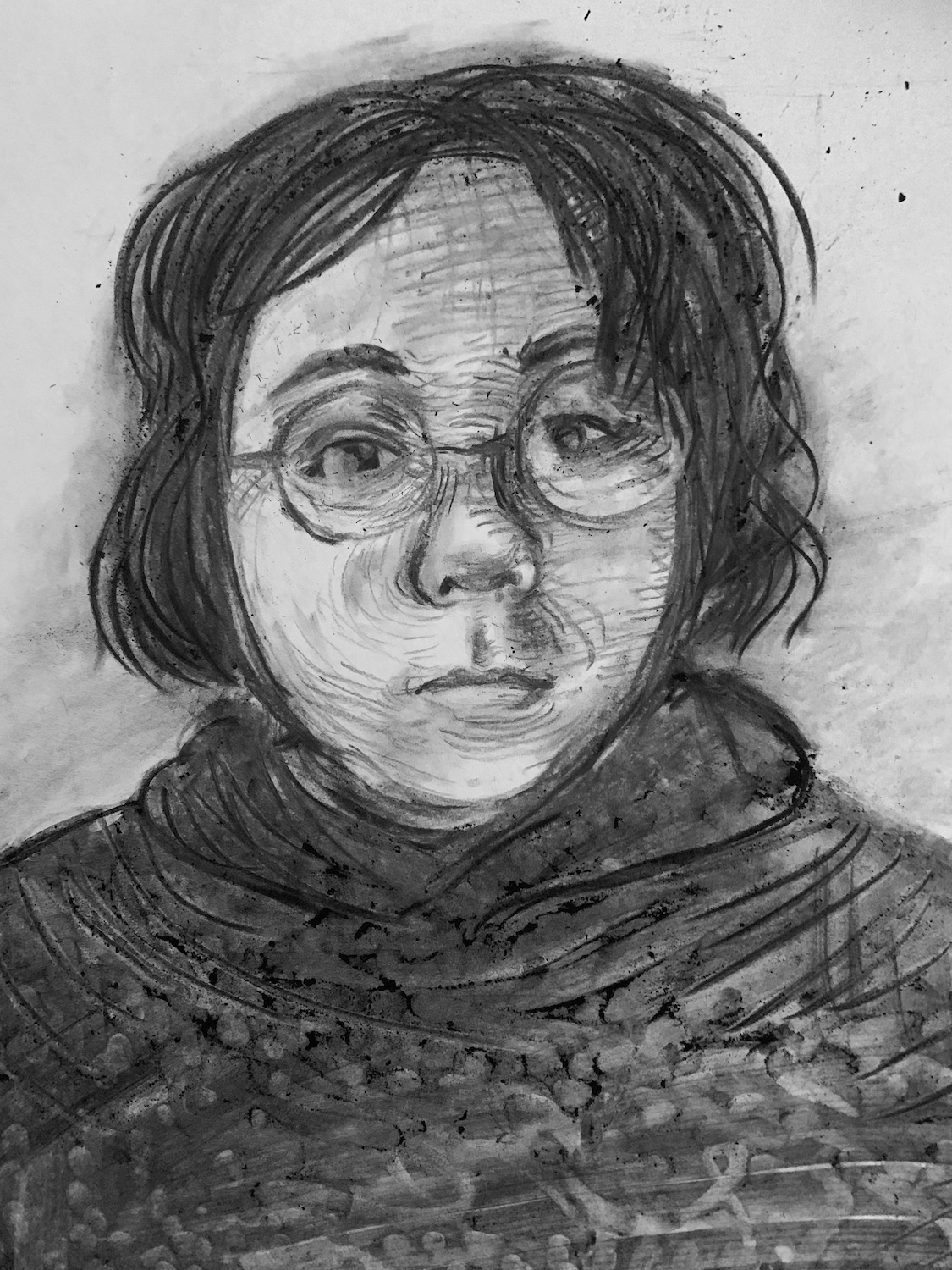 thumbnail of Myself by Kelly Nguyen. Medium: Charcoal on paper. Size 17 x 14 inches Date 2020