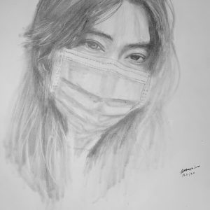 thumbnail of Self-portrait by Rosangela Lucas. Medium: Graphite on paper. Size 17 x 14 inches Date 2020