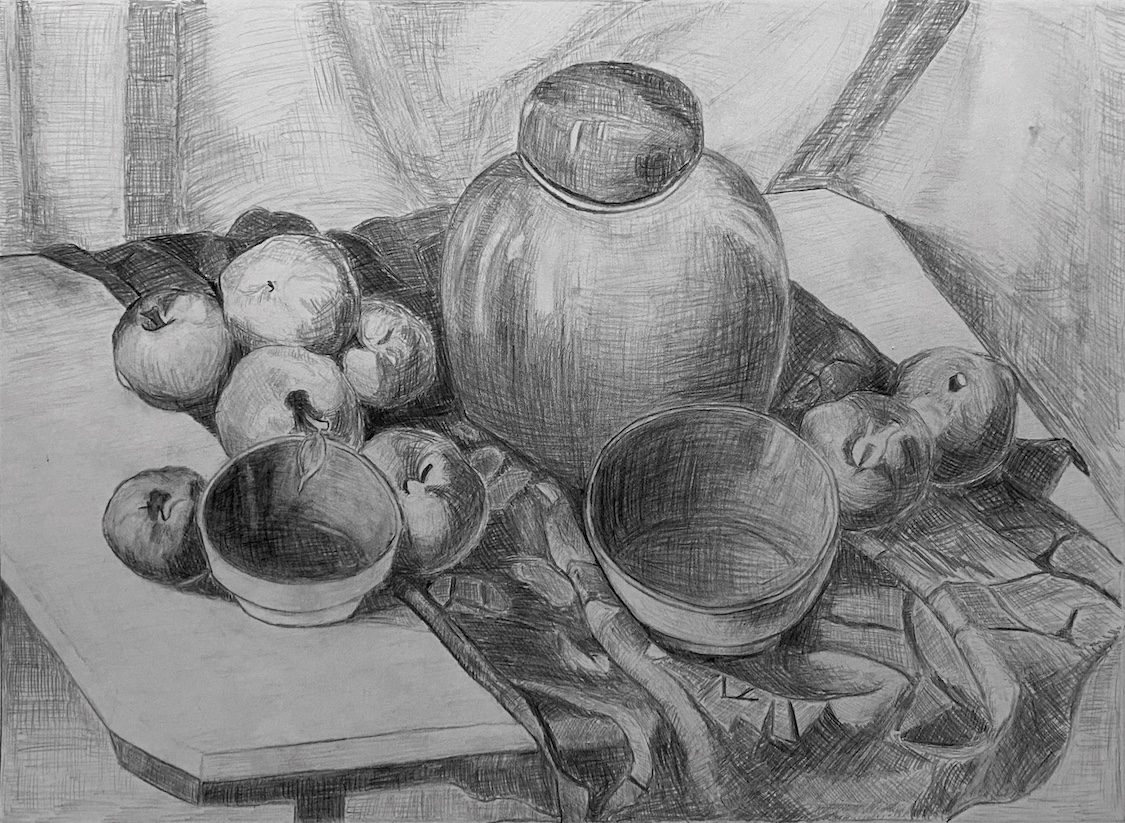 thumbnail of Value & Cross Hatching by Christopher Dominguez. Medium: Graphite on paper. Size 14 x 17 inches Date 2020