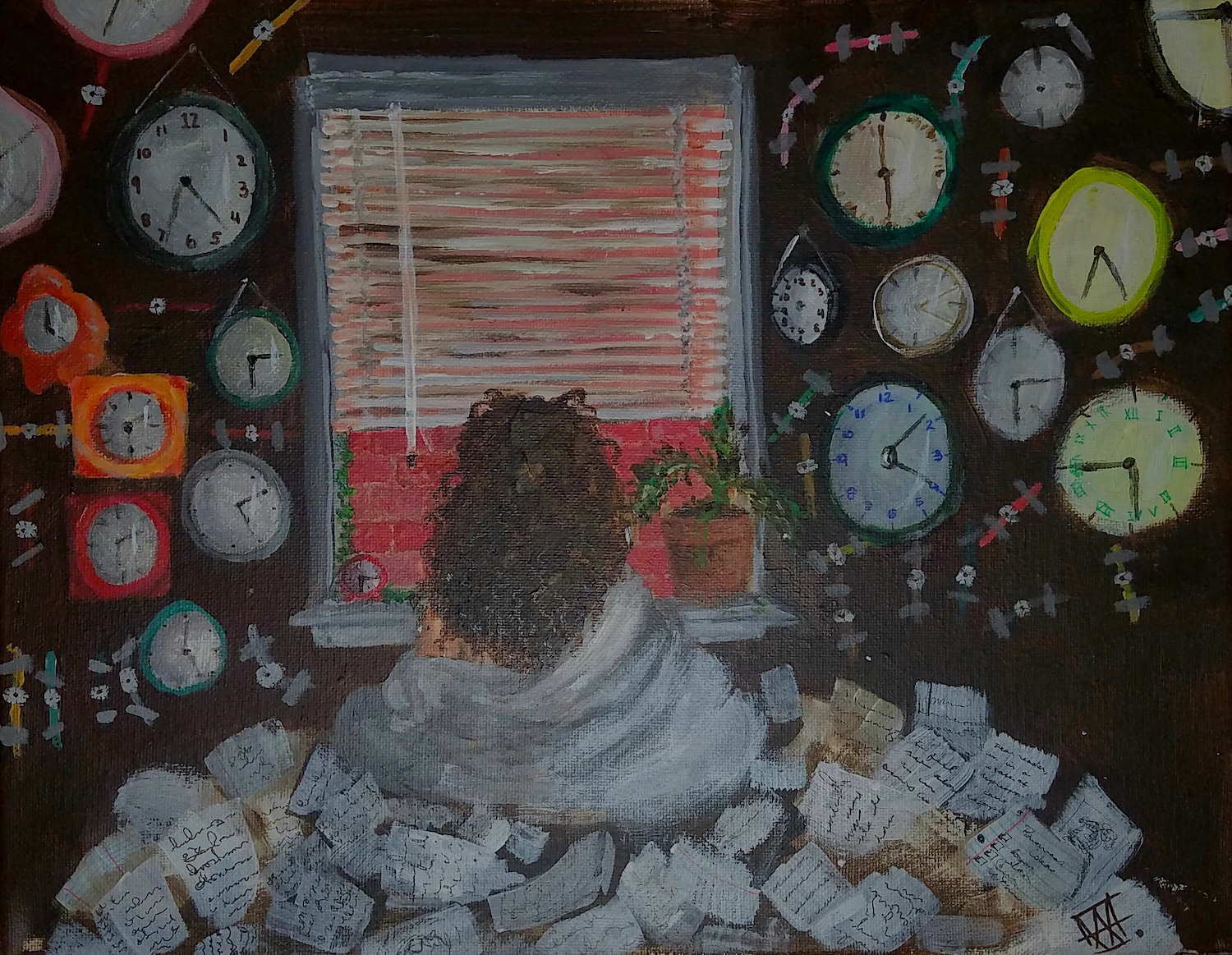 thumbnail of Ticking by Heaven Velasquez. Medium: Acrylic on canvas. Size 11 x 14 inches Date 2020