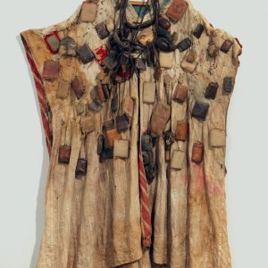 thumbnail of Cloak with Amulets from West Africa. medium: cotton, leather packets. dimensions: height of 50 inches. date: unknown