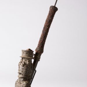 thumbnail of Royal Pipe with Stem from Northwestern Grassfields. medium: Brass, copper, beads, wood, banana leaves. date: early 19th century