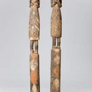 thumbnail of Ceremonial Posts from Northern Grassfields: Mambila. medium: Wood, pigments, feathers and sacrificial material. date: early 20th century