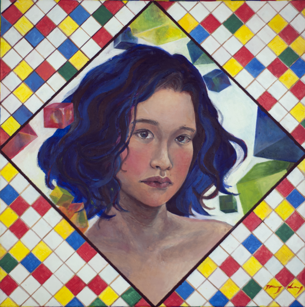 thumbnail of Self portrait by Tracy Leung. medium: oil on canvas. date: 2013. dimensions: 24 x 24 inches