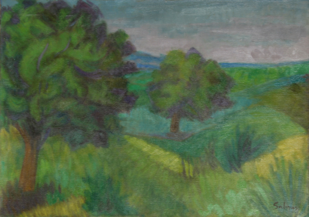 thumbnail of Arbres (Roussillon) by Marcel Salinas. medium: Oil on canvas. date: 1969. dimensions: 45.72 x 64.77 cm