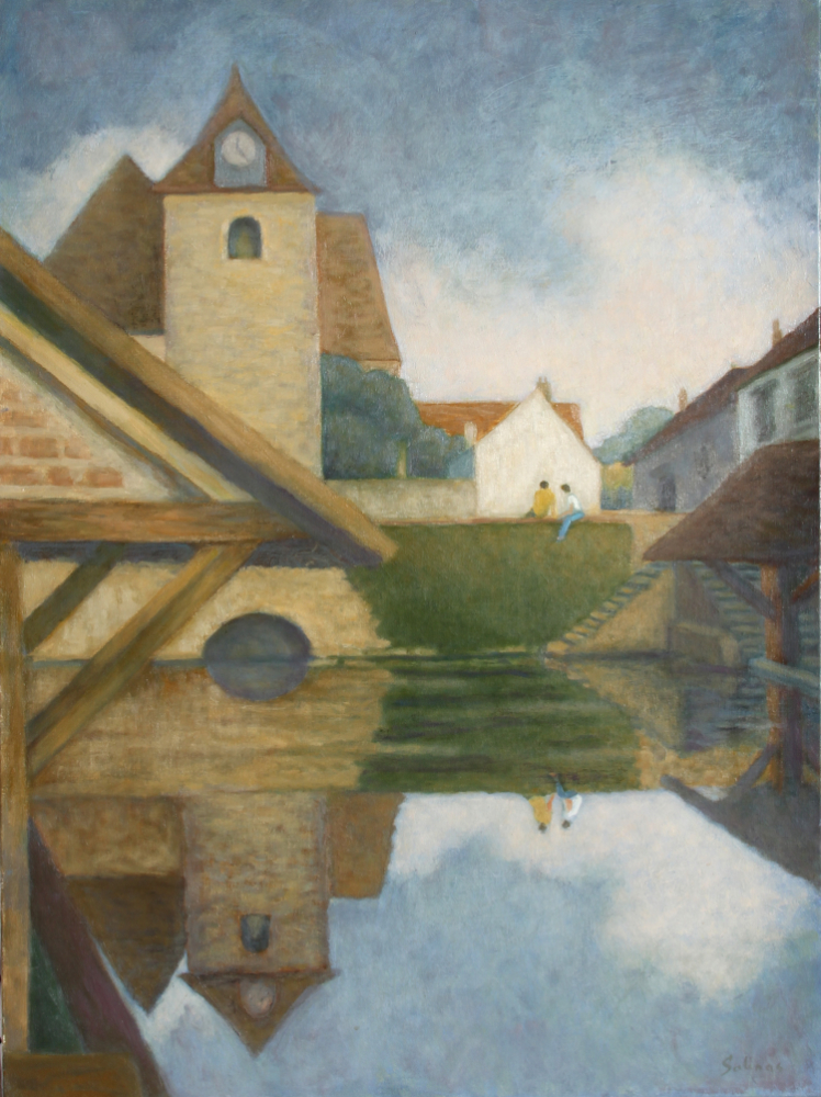 thumbnail of L'Eglise de Saligny sur Yonne by Marcel Salinas. medium: Oil on paper on canvas. date: 1983. dimensions: 100.33 x 55.88 cm