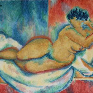 thumbnail of Lounging Nude by Marcel Salinas. medium: Oil on canvas. date: 1949. dimensions: 61 x 81 cm