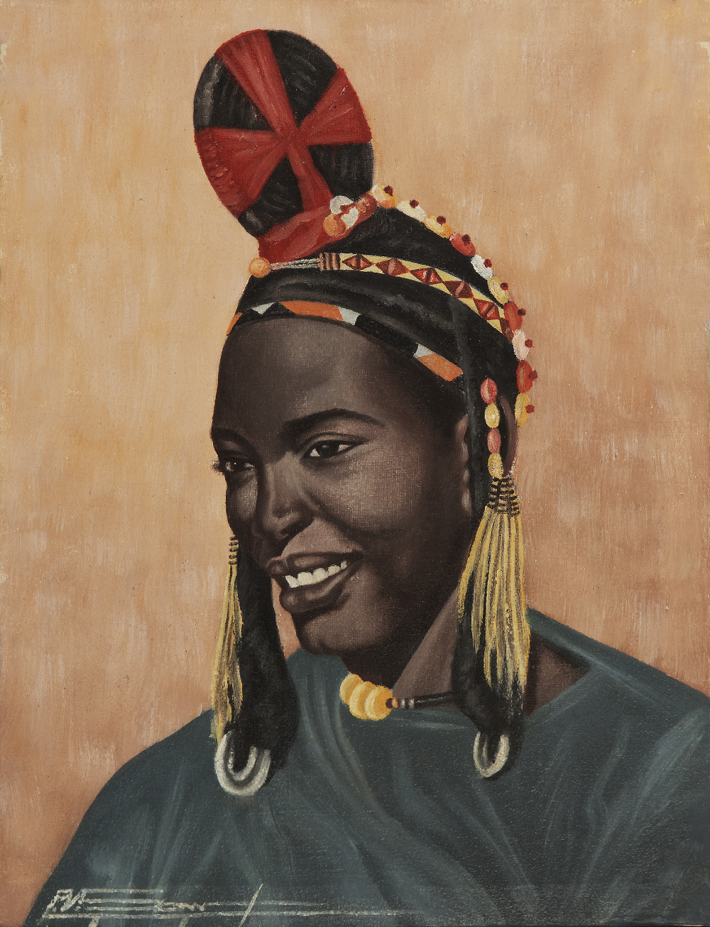 thumbnail of Songhay Woman. medium: oil on fabric with varnished highslights. date: 1968. dimensions: 38.5 x 29.7 cm