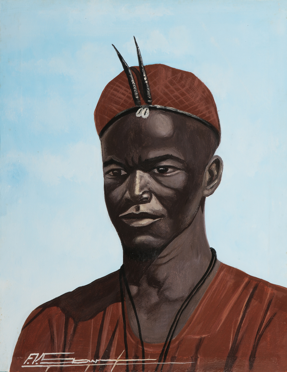 thumbnail of Bamana Hunter of the Bélédougou. medium: acrylic on canvas with varnished highlights. date: 1968. dimensions: 40 x 31.3 cm