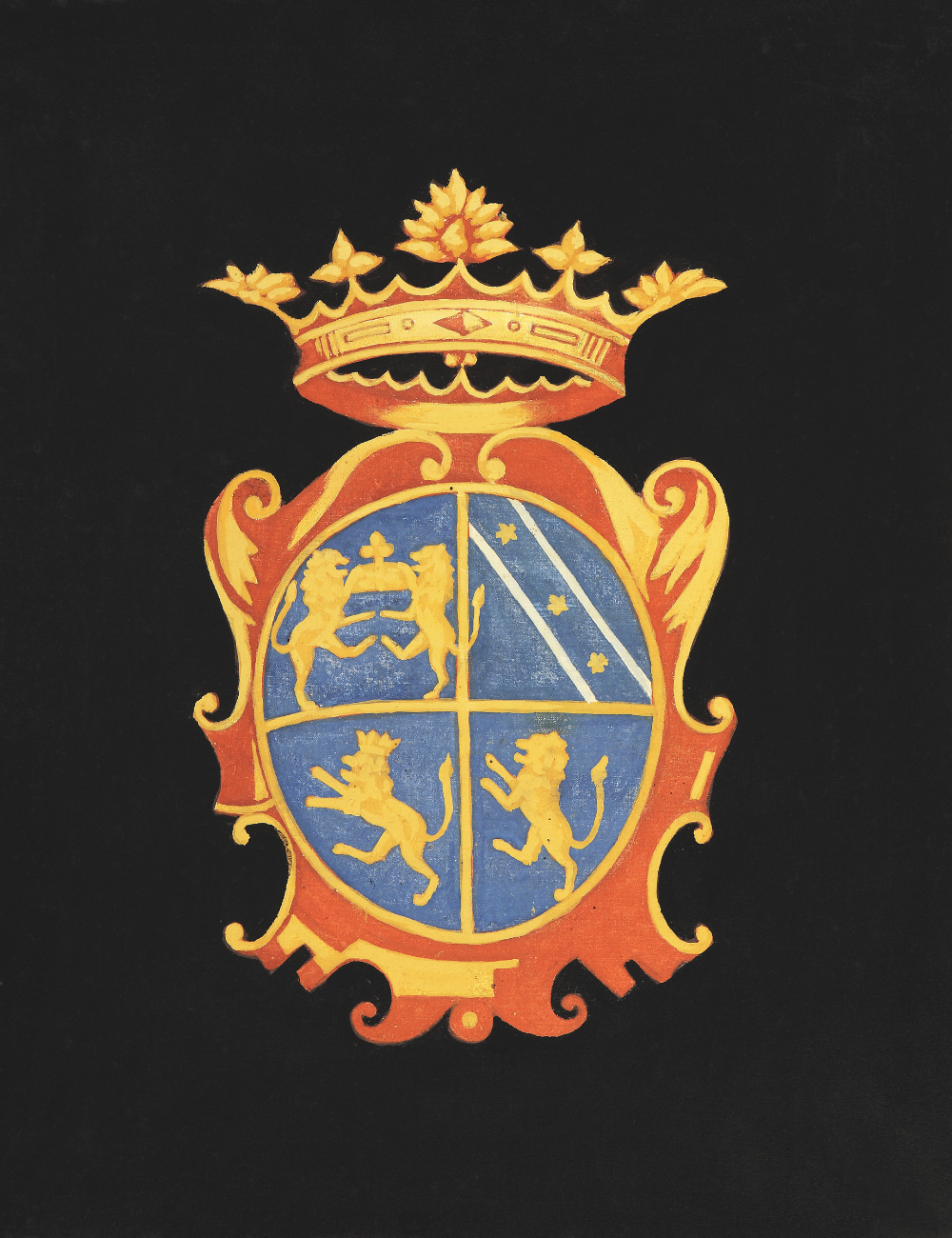 thumbnail of The Imperato Family Coat of Arms. medium: acrylic on canvas coated with varnish. date: 1968. dimensions: 44.8 x 36.2 cm
