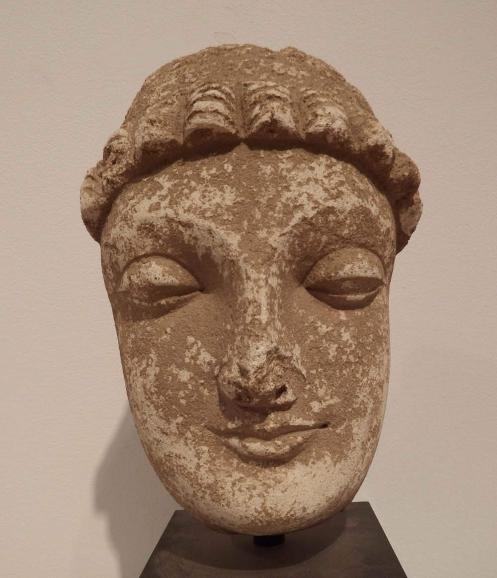 thumbnail of Head of Bodhisattva from Gandhara region. medium: limestone. date: early 3rd century A.D.