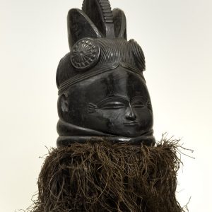 thumbnail of Helmet mask (sowei) from Mende, Sierra Leone. medium: wood, black. dimensions: 16 x 9.5 inches