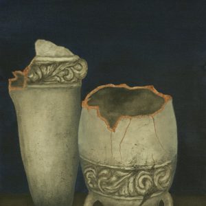 thumbnail of Still life by Liseth Flores. medium: oil on canvas paper. date: 2011. dimensions: 16 x 2 inches