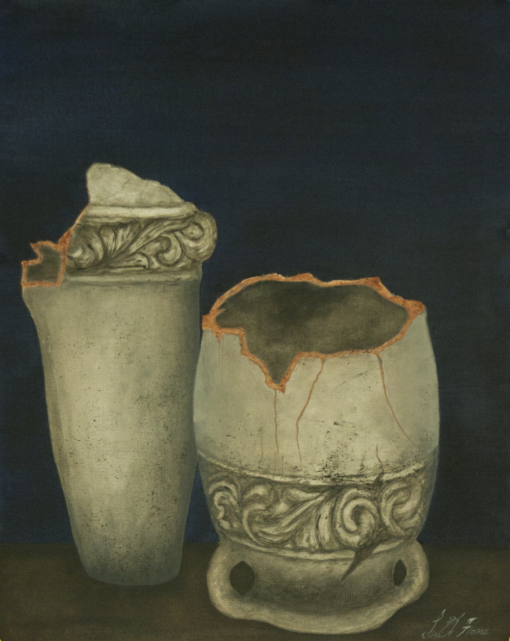 thumbnail of Still life by Liseth Flores. medium: oil on canvas paper. date: 2011. dimensions: 16 x 2 inches