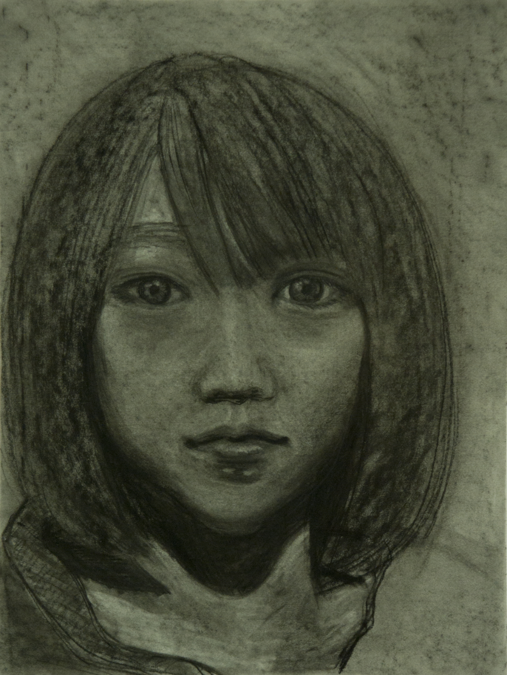 thumbnail of Self-Portrait by Rumei Ye. medium: charcoal. date: 2011. dimensions: 18 x 24 inches