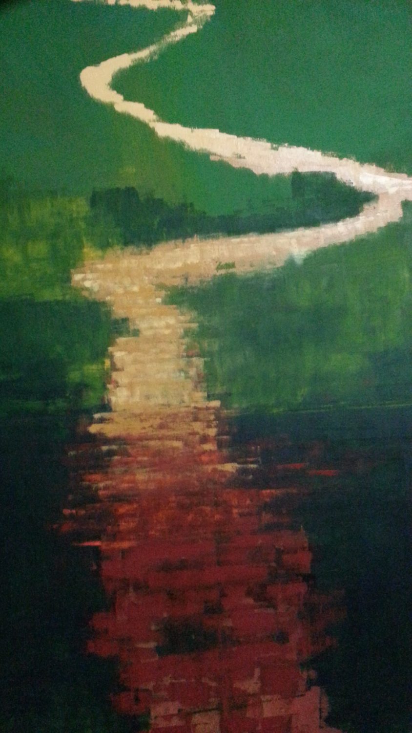 thumbnail of Rumbo al Lago by JerÃ³nimo LÃ³pez. medium: oil on canvas. date: unknown. dimensions: 31.5 x 23.62 inches