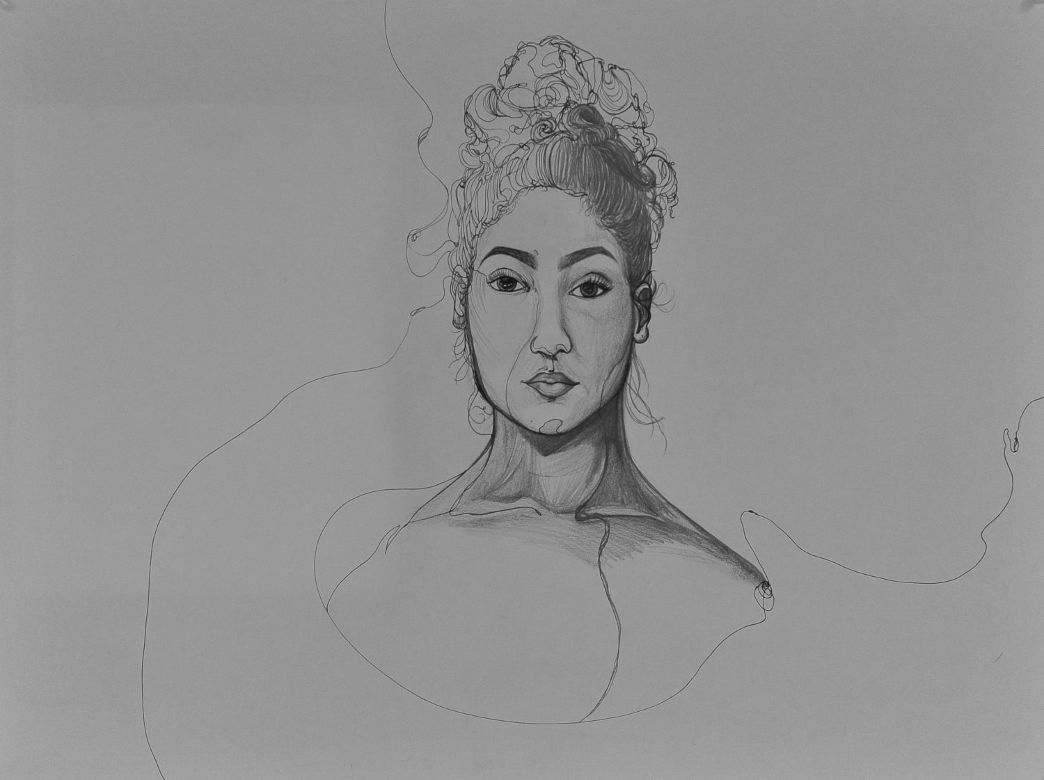 thumbnail of Look At Me by Christina Ryan. Medium: Graphite and Ink on Paper. Size 18 x 24 inches Date 2014