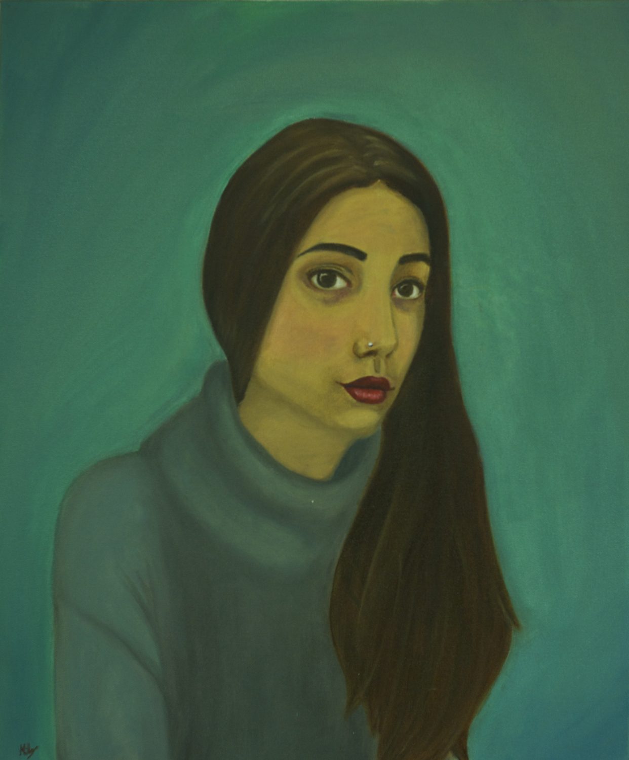 thumbnail of Self-Portrait by Mildred Nolasco. Medium: Oil on Canvas. Size 24 x 10 inches