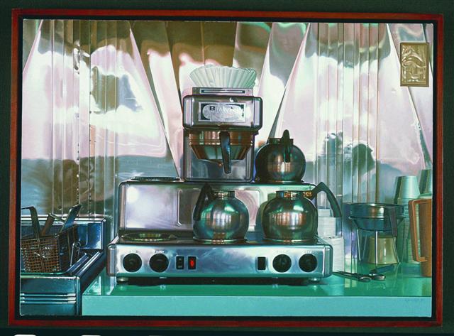 thumbnail of Coffee Machine by Ralph Goings. Medium: Oil on Canvas. Size 26 x 36 in Date 1991