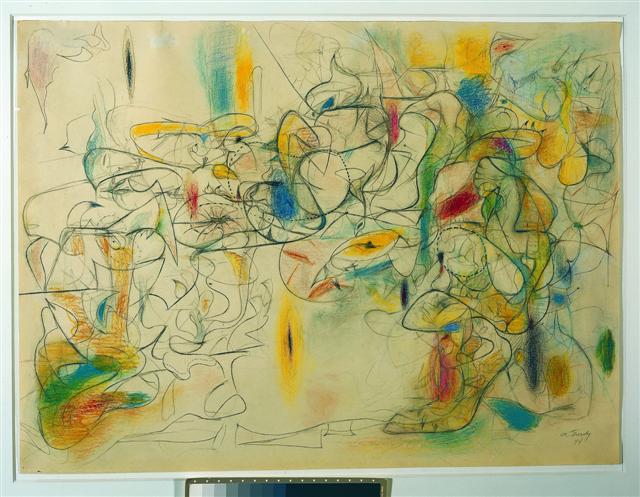 thumbnail of Untitled by Arshile Gorky. Medium: Colored Crayon and Graphite on Paper. Size 19 x 25 in Date 1944