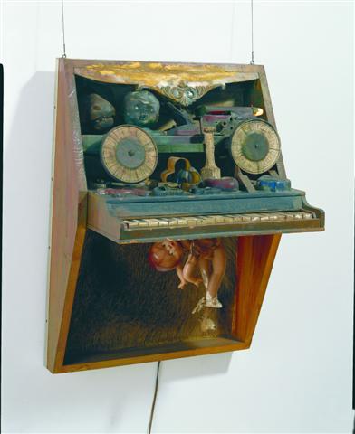 thumbnail of Untitled, (with piano keys) by Ed Kienholz. Medium: Assemblage. Size 28 ¼ x 20 ¼ x 15 1/8 in Date ca. 1960