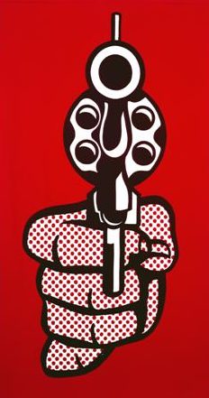 thumbnail of Pistol Banner by Roy Lichtenstein. Medium: Felt Applique Banner. Size 82 x 49 in Date 1964/65
