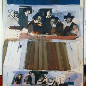thumbnail of Dutchmasters and Cigars III by Larry Rivers. Medium: Oil and Board Collage (Stencil, s.s.) on Canvas. Size 96 x 67 ½ in Date 1964