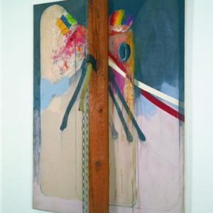 thumbnail of Hatchet with Two Palettes by Jim Dine. Medium: Oil on Canvas with Wood and Metal. Size 72 x 54 x 12 in Date 1963