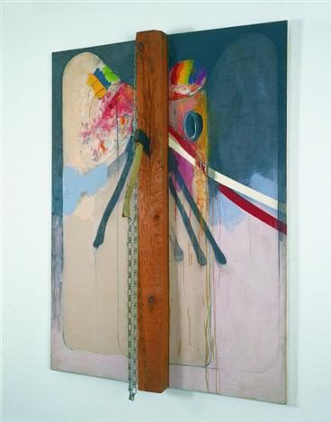 thumbnail of Hatchet with Two Palettes by Jim Dine. Medium: Oil on Canvas with Wood and Metal. Size 72 x 54 x 12 in Date 1963