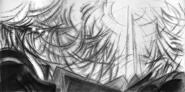 thumbnail of Circus Tent by american artist Norman Gorbaty. medium: charcoal on paper. dimensions: 40 x 78 inches. date: 1990