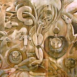 thumbnail of Creation of Eve by American artist Norman Gorbaty. Medium: pine wood. dimensions: 48 x 72 inches. date: 1977