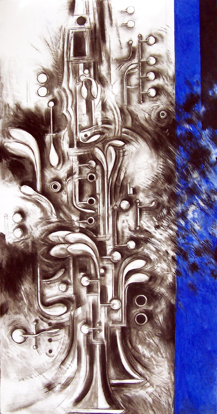 thumbnail of Dr. Chow's Clarinet by american artist Norman Gorbaty. medium: pastel on paper. dimensions: 78 x 40 inches. date: 2005