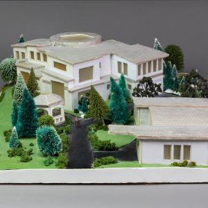 thumbnail of Ronal Lopez Model of Mansion and Property in Sands Point LI. medium: Bainbridge board, frosted mylar. date: 2011.