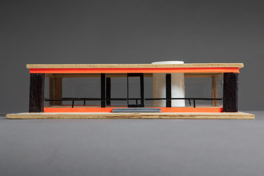 thumbnail of Detail of Albin Mulic Model of The Glass House New Canaan, CT. medium: Plywood, plexiglass. date: 2018