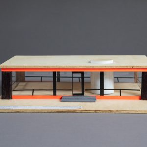 thumbnail of Detail of Albin Mulic Model of The Glass House New Canaan, CT. medium: Plywood, plexiglass. date: 2018