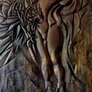 thumbnail of Prometheus by American artist Norman Gorbaty. medium: ebonized basswood. dimensions: 72 x 48 inches. date: 1989