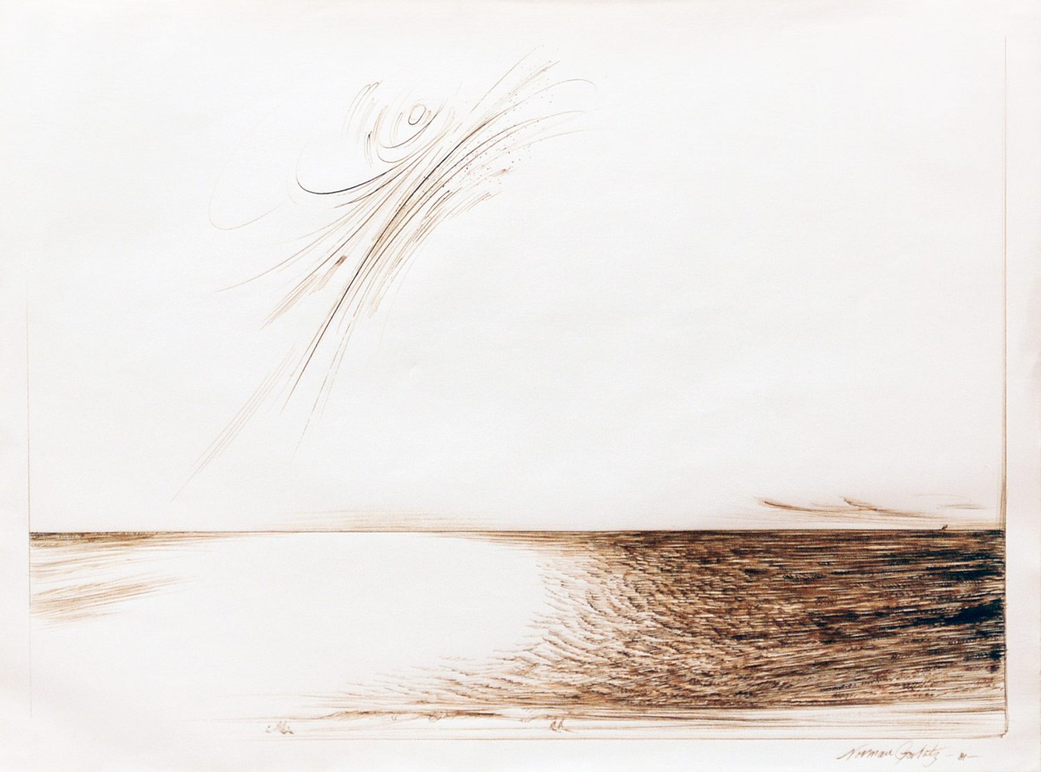 thumbnail of Reflection by American artist Norman Gorbaty. medium: ink on paper. date: 1981. dimensions: 16 x 21 inches