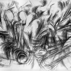 thumbnail of Session by american artist Norman Gorbaty. medium: charcoal on paper. dimensions: 40 x 78 inches. date: 1996
