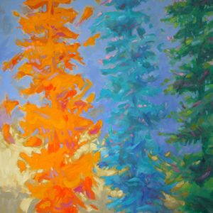 thumbnail of Three Trees by american artist Norman Gorbaty. medium: oil on canvas. dimensions: 36 x 36 inches. date: 2006