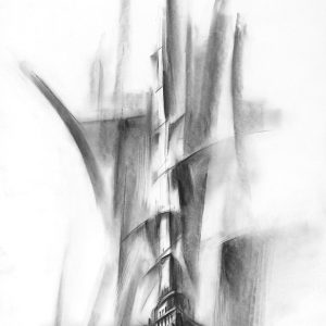 thumbnail of Tower by american artist Norman Gorbaty. meidum: charcoal on paper. dimensions: 41.5 x 29.5 inches. date: 1958