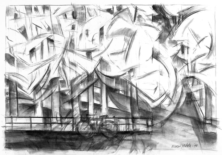 thumbnail of Villa Borghese X by american artist Norman Gorbaty. medium: charcoal on paper. dimensions: 22 x 31.5 inches. date: 1999