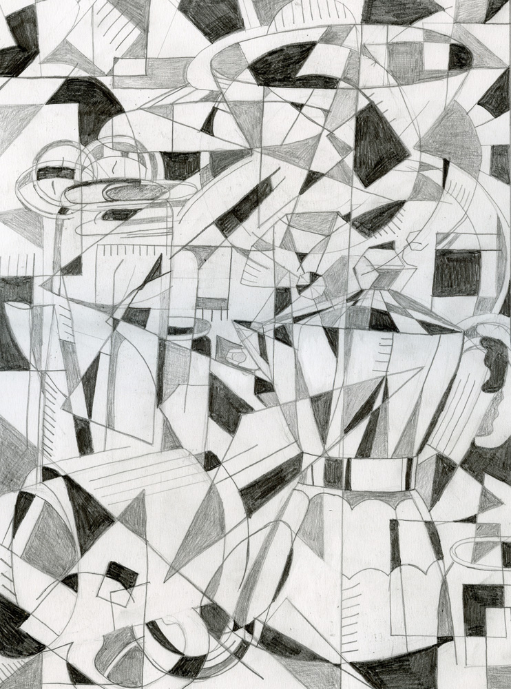 thumbnail of Cubist Still-life by Shannon Pastori. medium: graphite on bristol. date: 2021. dimensions: 13 x 10 inches