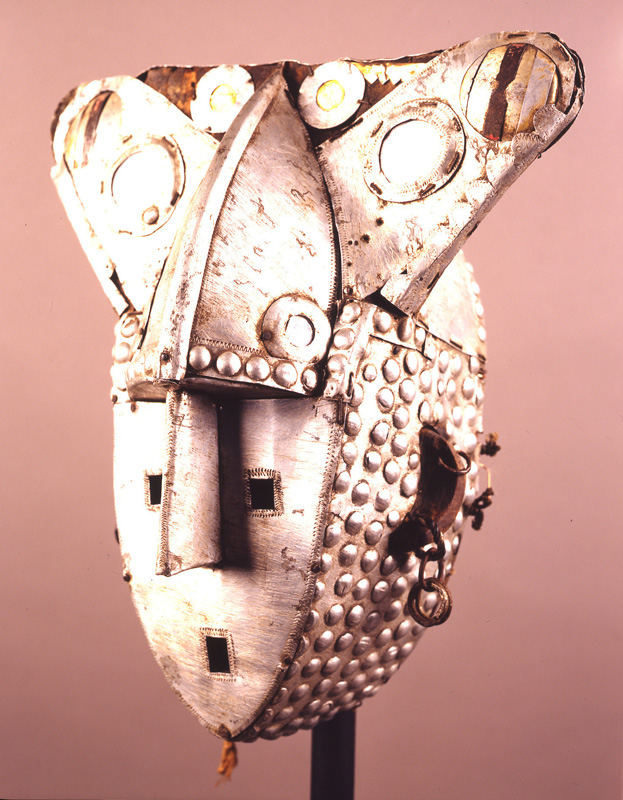 thumbnail of Djankouran Koun Mask from Malinke, Guinea. medium: metal. date: unknown. height: 18 inches